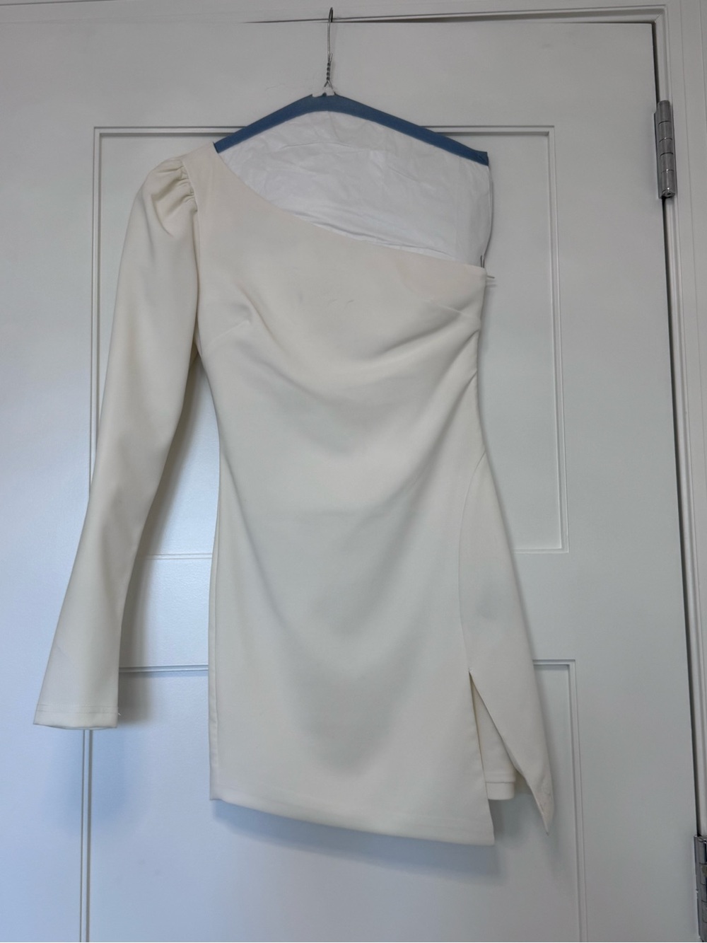 Asymmetric One-Shoulder Cream Mini Dress